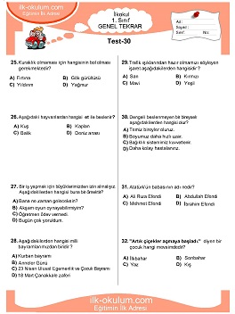 ilkokul 1. Sınıf Genel Tekrar Testleri 